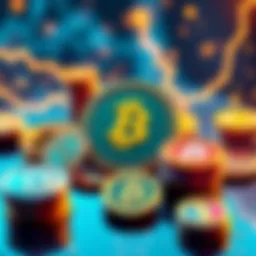 Illustration showing various Layer 1 coins with digital coins and blockchain symbols, highlighting their significance in cryptocurrency