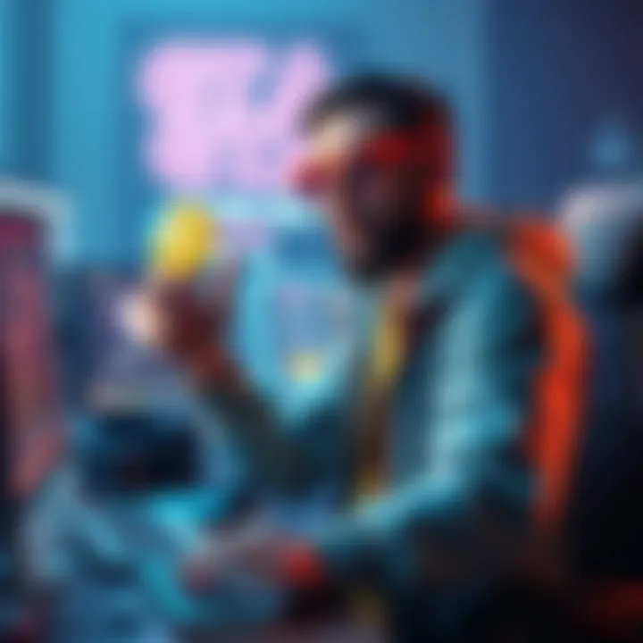 A graphic showing a person in front of a computer, celebrating while selling memecoins, hinting at the end of GTA 6 leaks.