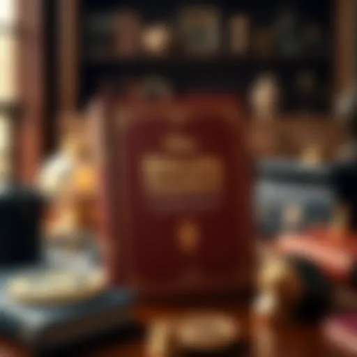 A luxurious leatherbound book titled The Bitcoin Standard, displayed on a table among elegant items, showcasing its rich texture and golden lettering on the spine.