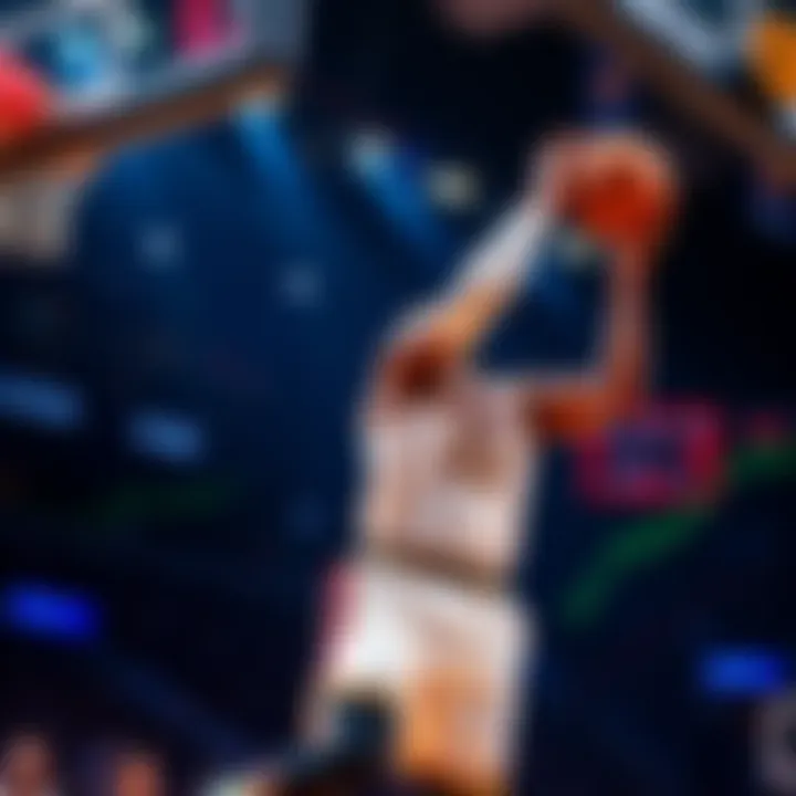 LeBron James scoring a basket while playing for his team, with Bitcoin price charts in the background, showing a correlation between his performance and Bitcoin price shifts.