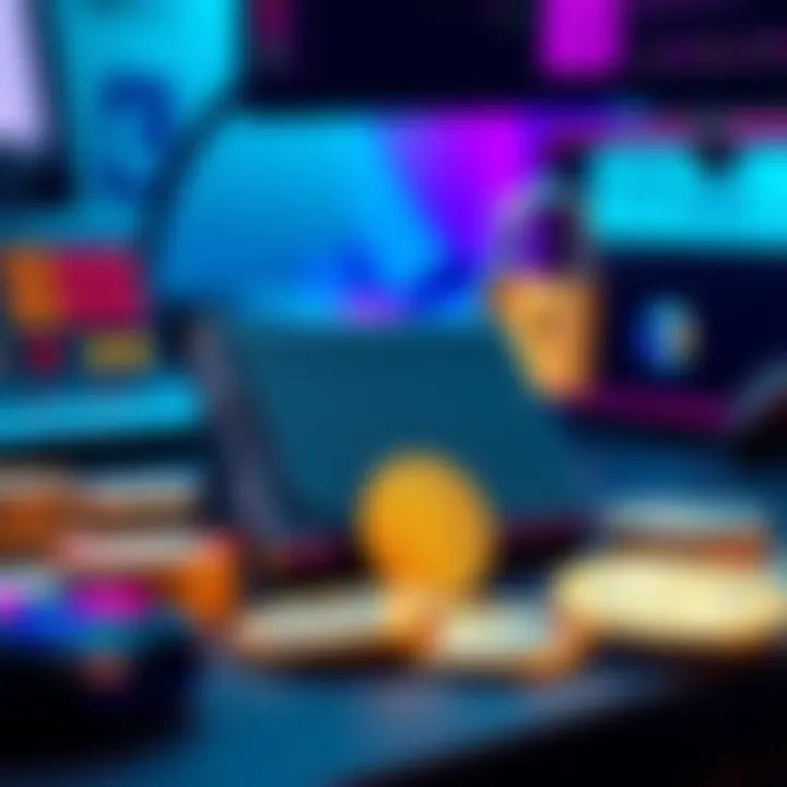 A Ledger Nano X cold wallet on a desk, surrounded by cryptocurrency coins and a security lock.