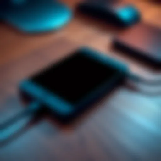 Ledger device on a desk A Nano S Ledger lying on a wooden desk with a charging cable beside it, showing a blank screen.
