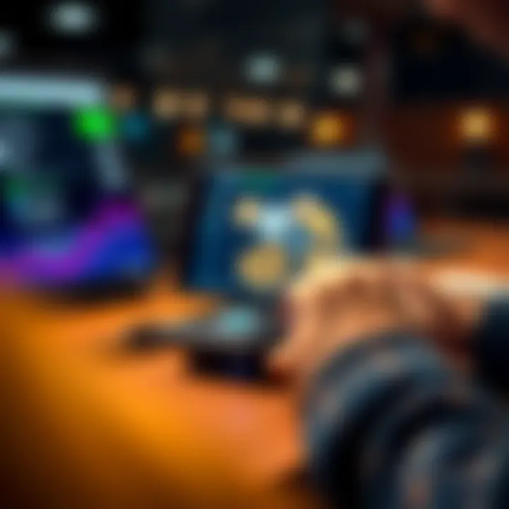 A person securely setting up a Ledger device without an internet connection, displaying coins on the screen.