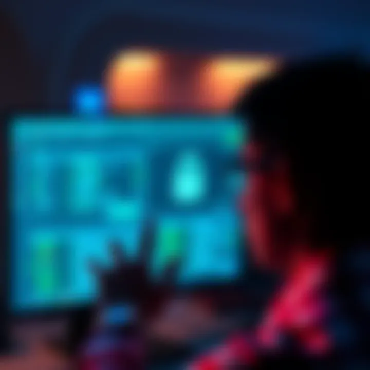 A person looking at a computer screen showing Ledger Live interface with data privacy symbols