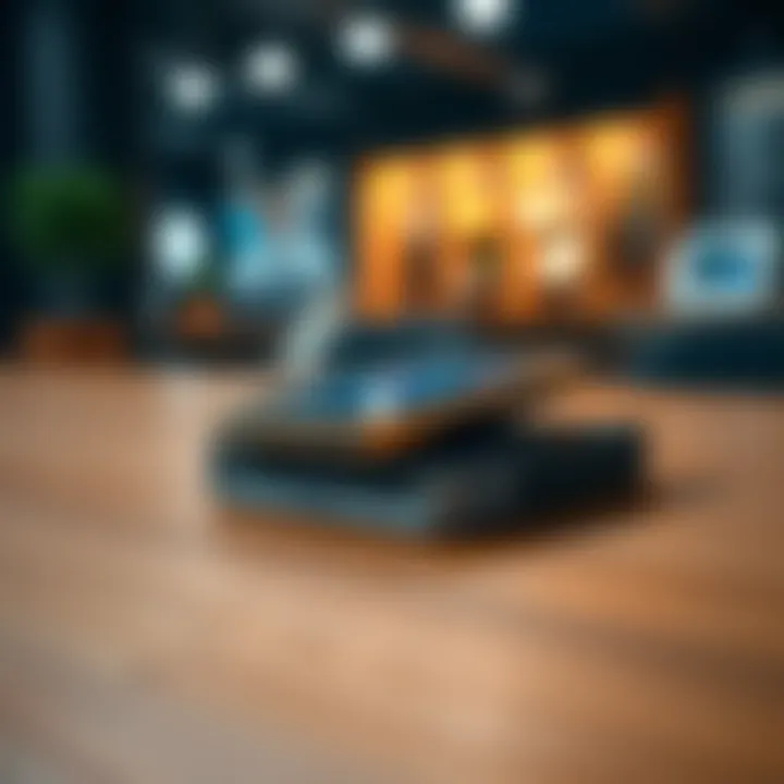 A close-up of a Ledger Nano S cryptocurrency hardware wallet placed on a wooden table, with a modern look and small screen display.