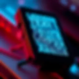 Close-up view of a Ledger Nano S Plus displaying unreadable and distorted text on the screen.