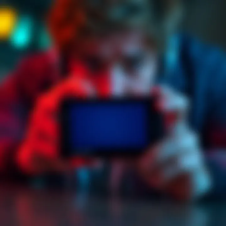 A close-up of a Ledger Nano S wallet showing an empty screen with a worried user in the background
