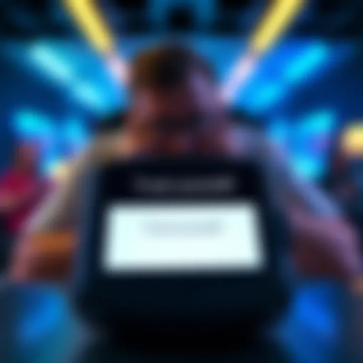 Close-up of the Ledger Staxx device displaying the 'Trust yourself' prompt with a frustrated user in the background