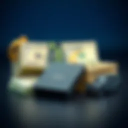 A Ledger wallet displayed with a stack of cash and a small toy car, symbolizing financial security and investment for future purchases.