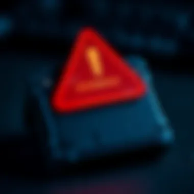 A Ledger wallet displayed with a red warning sign showing caution about crypto security issues