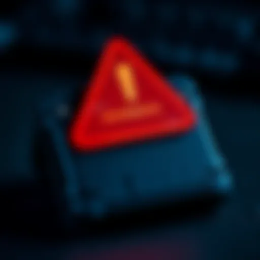 A Ledger wallet displayed with a red warning sign showing caution about crypto security issues