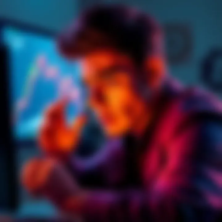 A person looking frustrated at a computer screen showing a significant drop in cryptocurrency value