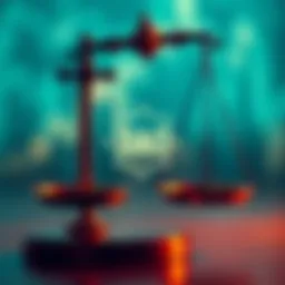 A graphic showing a DAO symbol and legal scales balancing, representing the relationship between legal structures and decentralized organizations.