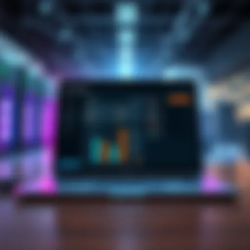 A laptop displaying a VPS hosting dashboard with prices starting at $7 and options for Linux and Windows.