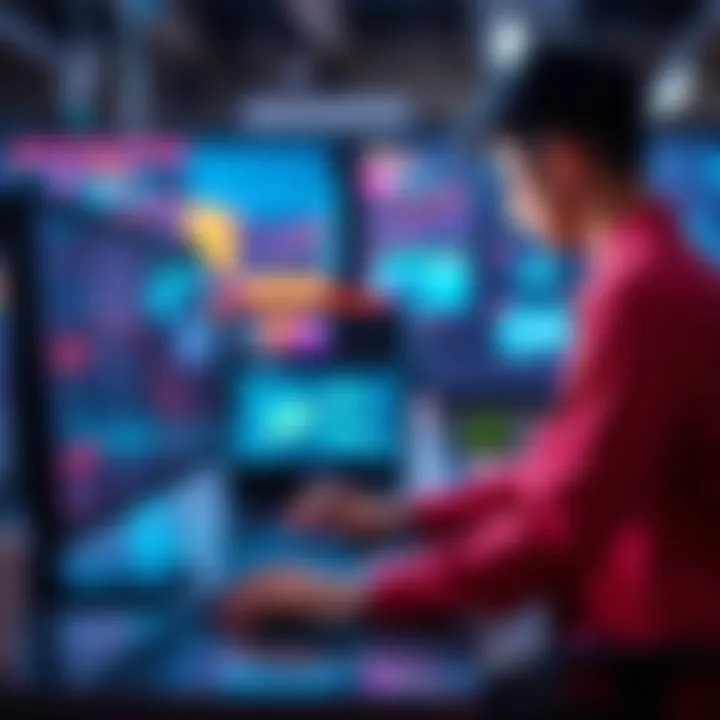 A user working on a Lenovo P520 computer in a vibrant workspace, symbolizing engagement in the iExec marketplace