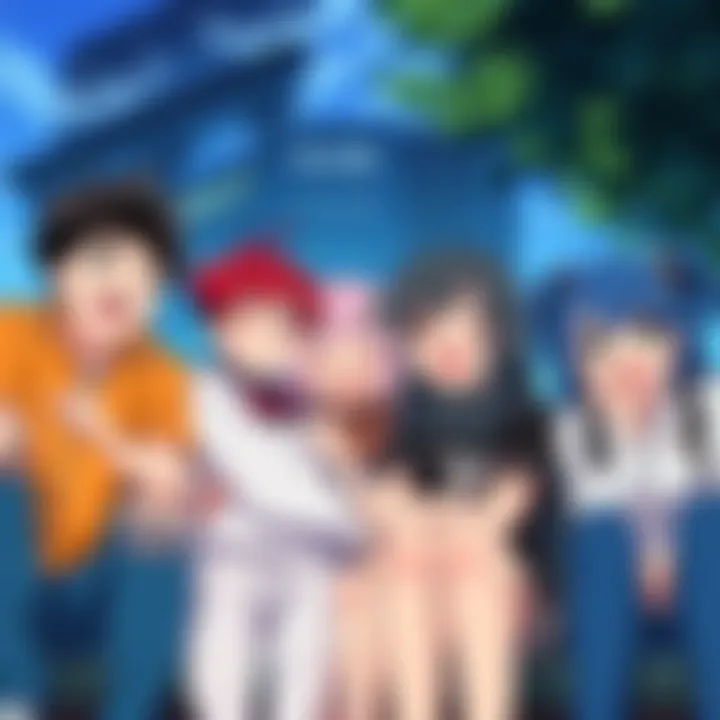 A group of cheerful anime characters enjoying time together, representing friendship and happiness.