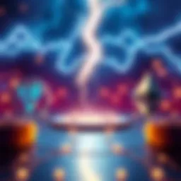 Illustration showing Lightning Network technology with a lightning bolt symbol and comparison to Tron and Ethereum logos