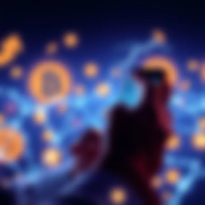 A person using a smartphone to make a payment through the Lightning Network, with Bitcoin symbols in the background.