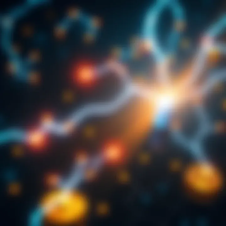 A visual representation of fast Bitcoin transactions using the Lightning Network, showing digital currency flow and network connections.