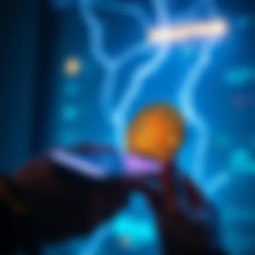 A user receiving Lightning payments into a secure cold storage wallet using the Blockstream app, showcasing layers of Bitcoin management.