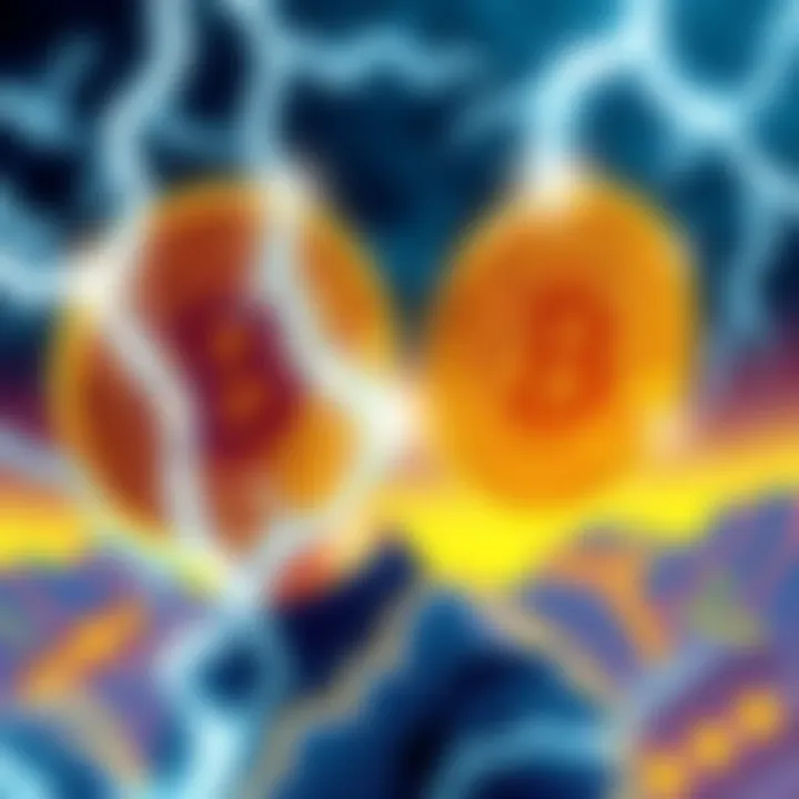 Illustration showing the difference between Lightning transfers and main chain transactions in Bitcoin