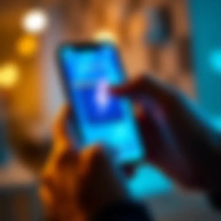 A person setting up a Lightning wallet on a smartphone using BlueWallet app