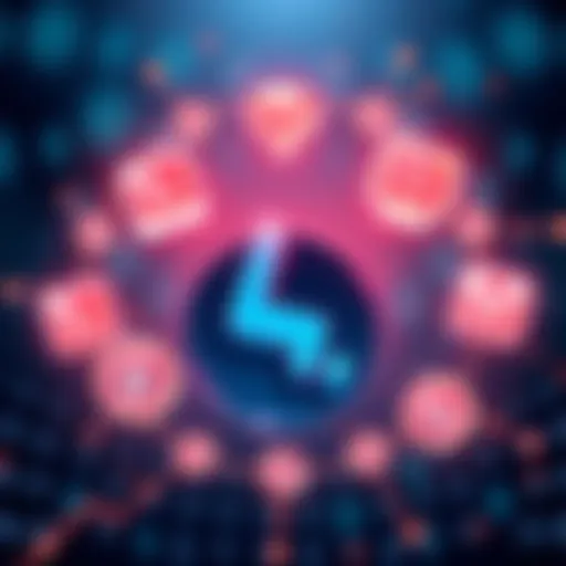 Illustration showing the Link token symbol with digital payment icons around it, representing payment abstraction and efficiency.