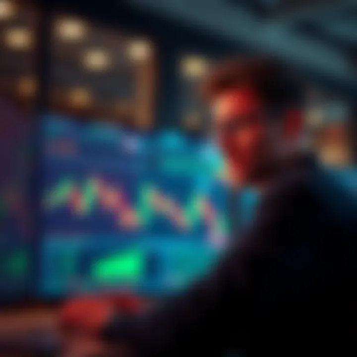 Liquidity Provider Challenges A person looking frustrated at a computer screen displaying market charts, symbolizing the struggles of liquidity providers in trading.