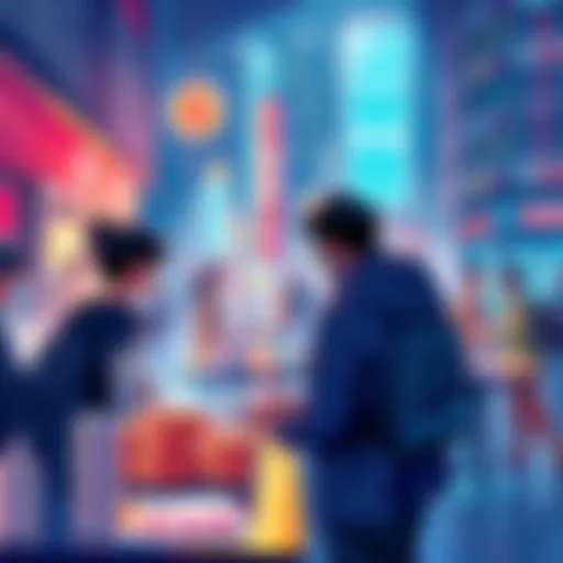 An illustration showing people interacting with decentralized exchanges, providing liquidity, and using arbitrage bots.