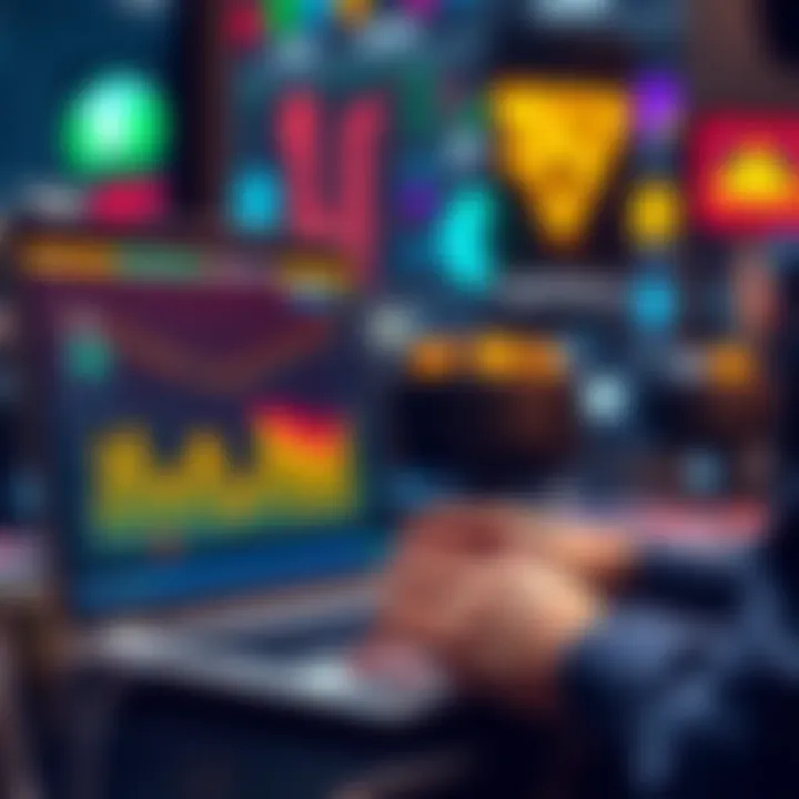 Liquidity Provision for Gamblers in Web3 A person analyzing financial graphs on a laptop while looking at gaming icons representing web3 technologies and finances.