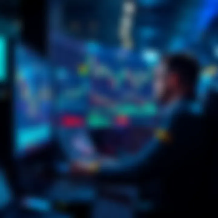 A trader analyzing market charts and graphs on a computer screen, focusing on liquidity trends and strategies.