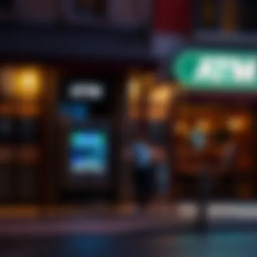 A person using an ATM outside a cash-only restaurant in Lisbon at night