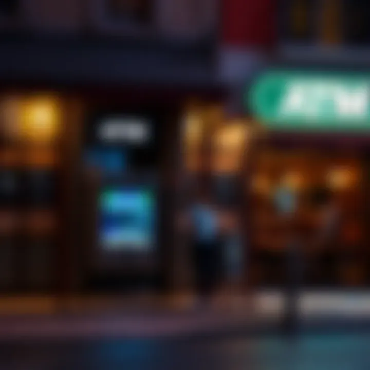 A person using an ATM outside a cash-only restaurant in Lisbon at night