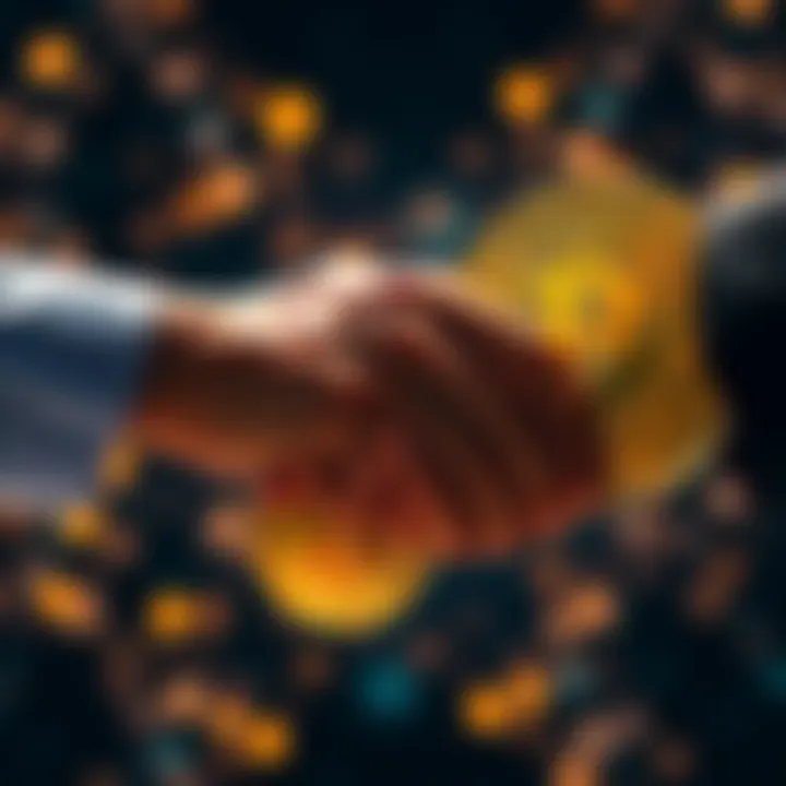 Symbolic handshake between Litecoin and Bitcoin, representing their renewed partnership in cryptocurrency.