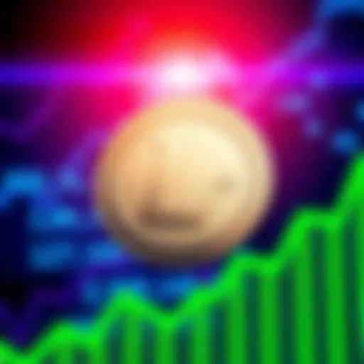 A Litecoin logo surrounded by a green upward trend graph, symbolizing potential growth in value.