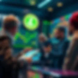 People discussing Litecoin trading strategies with charts and graphs