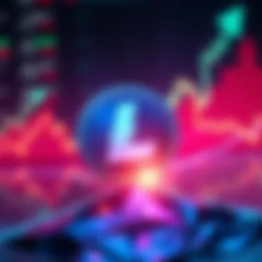 A digital representation of Litecoin's logo with upward trend lines and cryptocurrency charts in the background, symbolizing its market growth and trading potential.
