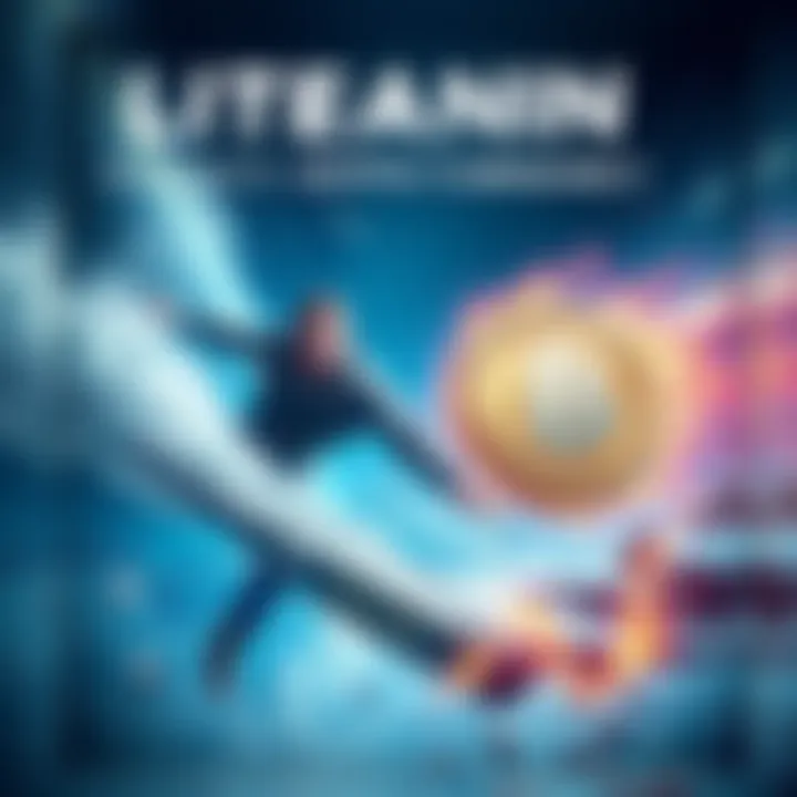 An artistic representation of Litecoin battling Avalanche in the Ultimate Crypto Tournament, showcasing intensity and competition.