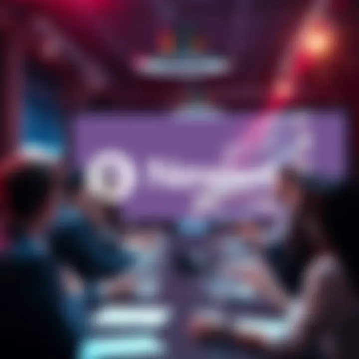 Live Discussion on Digital Currency Participants engaging in a live discussion about the future of digital currency with a new logo displayed prominently