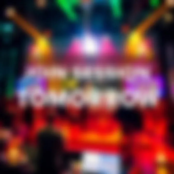 A vibrant announcement graphic for a live session with text about updates, auctions, and surprises happening tomorrow.