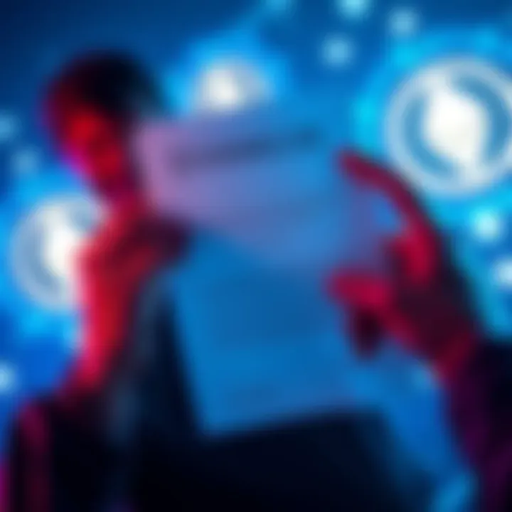 A person holding a loan document with Ethereum symbols in the background