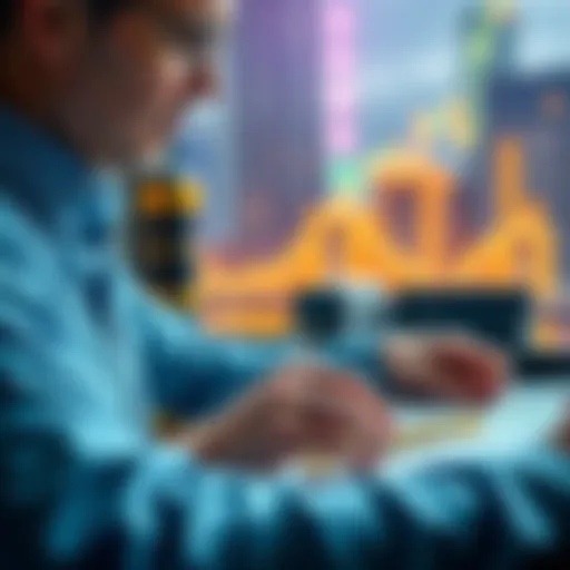 A person reviewing loan options while considering an Ethereum investment, with financial documents and Ethereum coins in view.