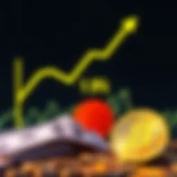 A graphic showing a downward trend in loan interest rates with a 1.9% highlight, alongside a pile of cash and a Bitcoin symbol