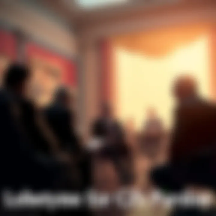 A group of lobbyists meeting in a formal setting, discussing strategies for influencing political decisions related to CZ's pardon.