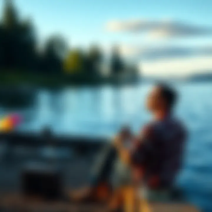 Local Artist by Log Boom Park A local artist seated by the water at Log Boom Park, with trees and Lake Washington in the background, reflecting peacefully on a moment of inspiration.