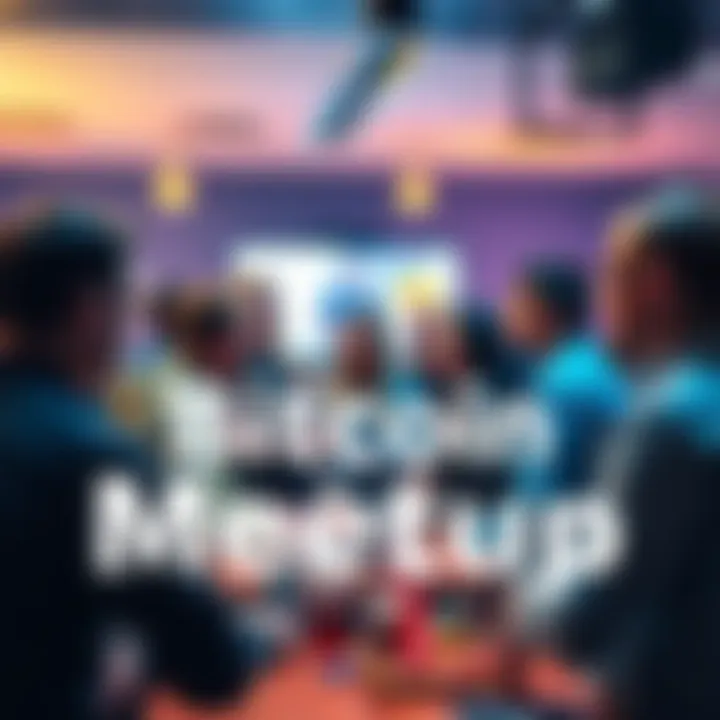 A group of people gathered at a local Bitcoin meetup, discussing cryptocurrency and sharing ideas.