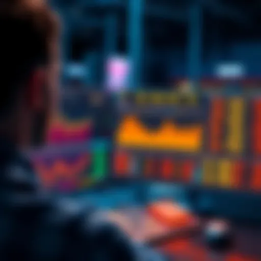A person using a desktop app to explore blocks on a local blockchain, with charts and data on the screen.