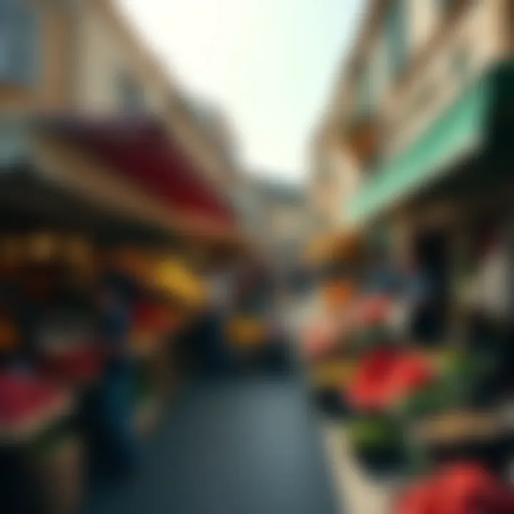 A bustling local market in Nice filled with fresh fruits, vegetables, and local delicacies, showcasing the culinary culture of the city.