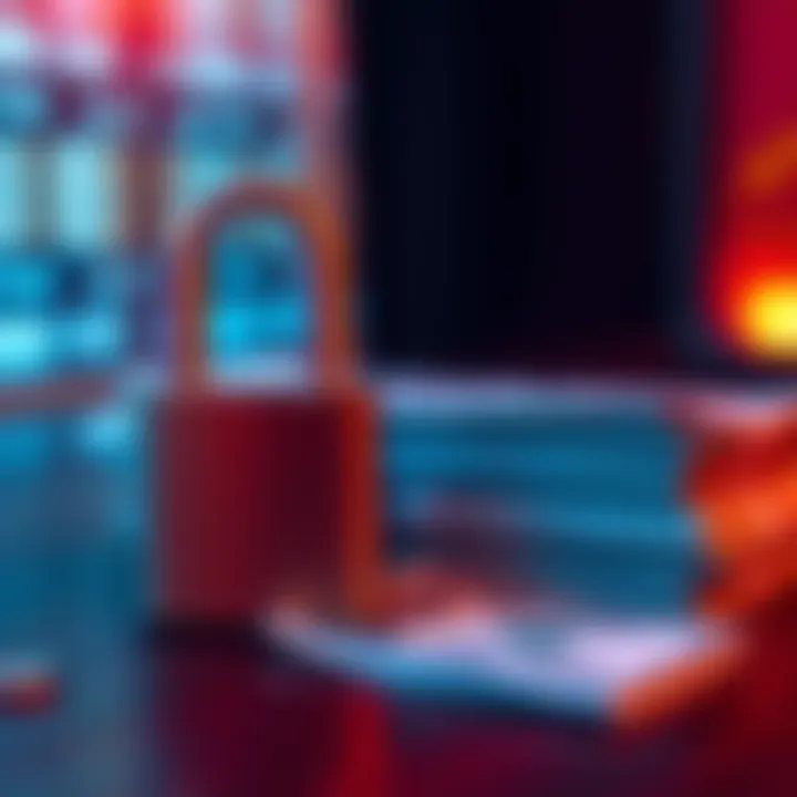 A padlock next to a stack of cash, symbolizing financial privacy and security.