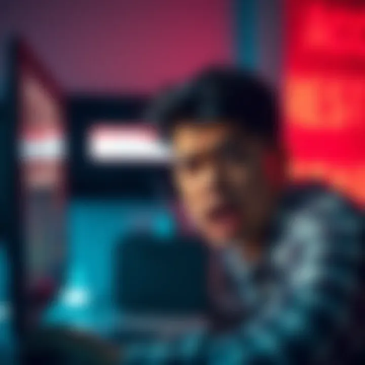 A frustrated person looking at a computer screen showing an account restriction message, feeling anxious about funds access.